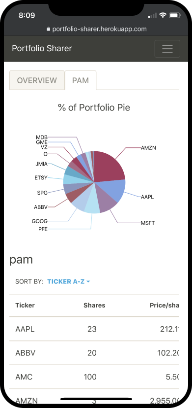 Portfolio Sharer - mobile mockup